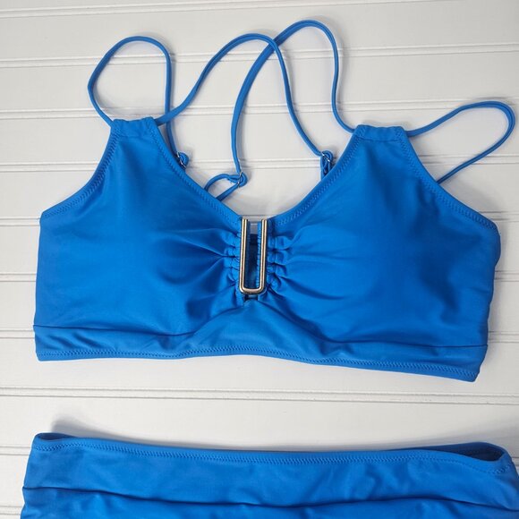 BMJL Women's Blue High Waisted U Cut Out Top Modest Bikini Set Size XL NWT - Picture 3 of 16